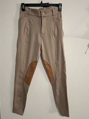 NWT Girls Beroy Equestrian Riding Pants in Taupe with Knee Patches Size 12 Large